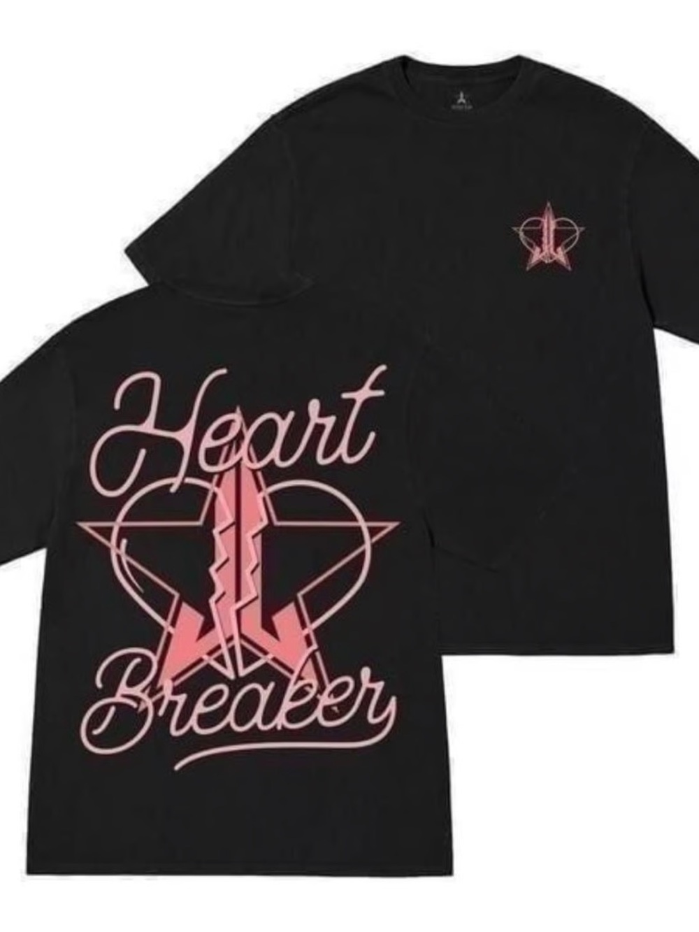 Jeffree Star Black Tee with Pink Star Emblem - Heart Breaker back logo.